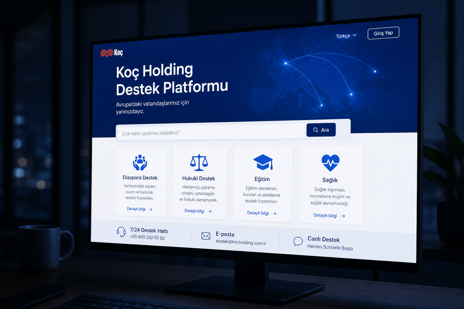 Koç Holding Diaspora Destek Platformu — canlı yayında gösterilen ekran